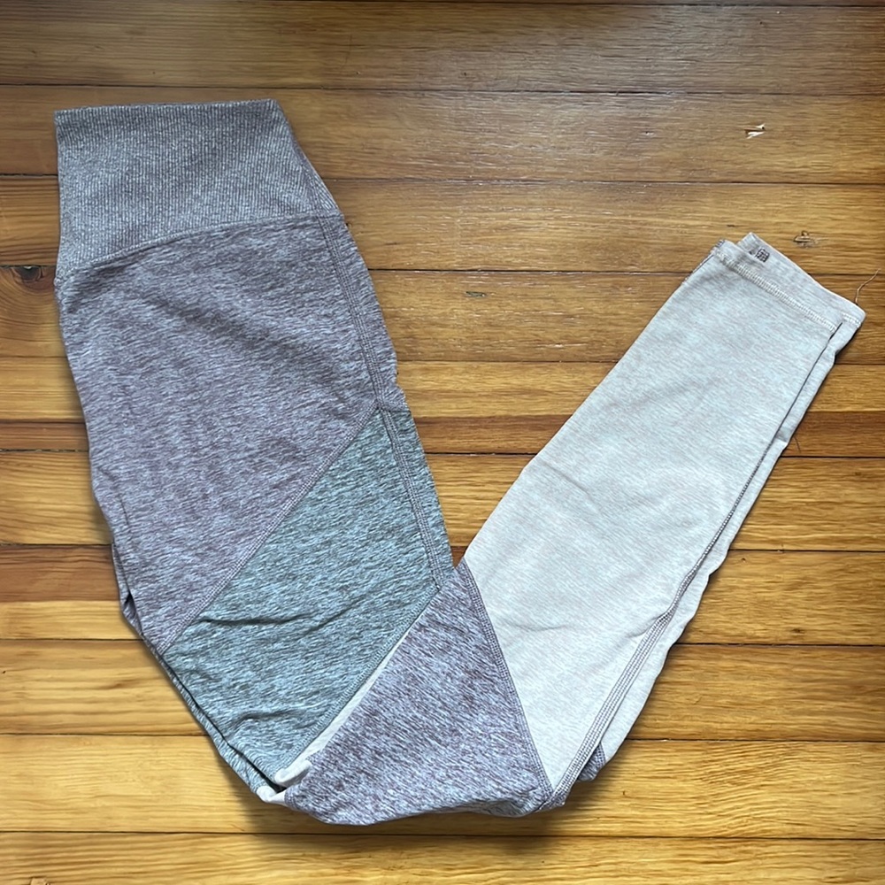High Waist alosoft sheila ALO yoga pants - heathered grey/purple/pink color
